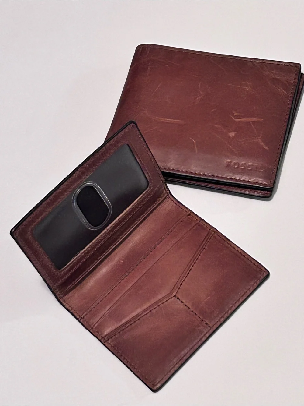 Fossil Derrick Buffalo Hide Leather RFID Passcase Wallet Bifold Men’s 4.25”x3.5”